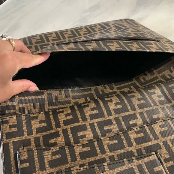 Vintage FENDI Zucca Large Document Hand Bag Pouch Canvas Leather Brown - Picture 6 of 15